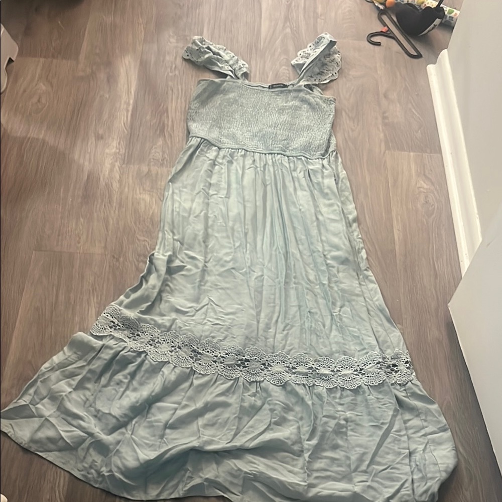 Light Blue Maxi Dress with Lace Details